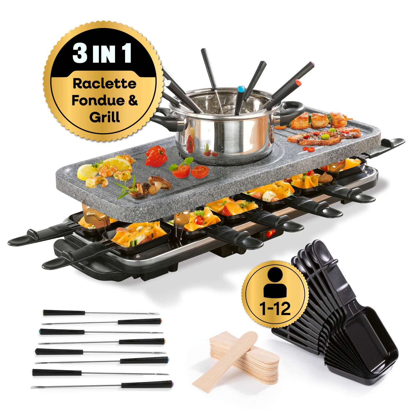 Raclette- & Fondue-Set GRANITlook - schwarz