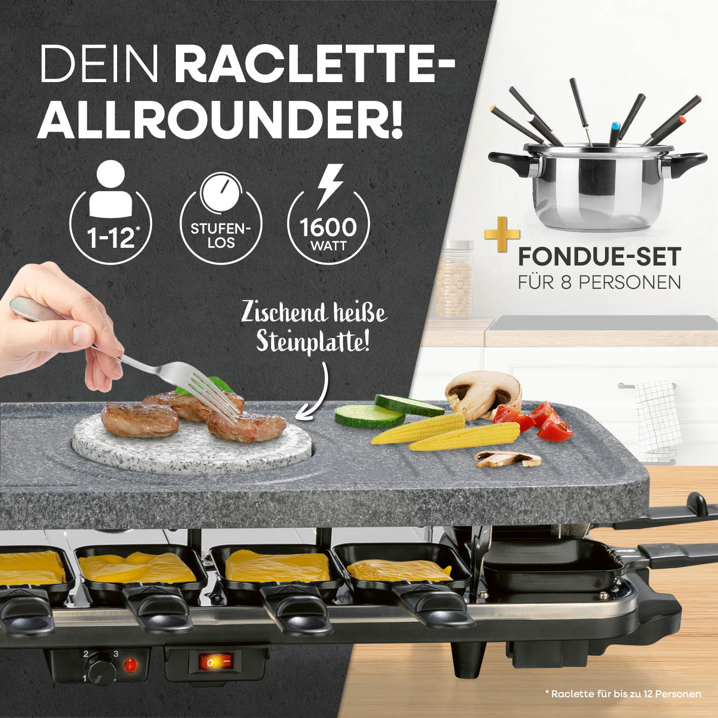 Raclette- & Fondue-Set GRANITlook - schwarz