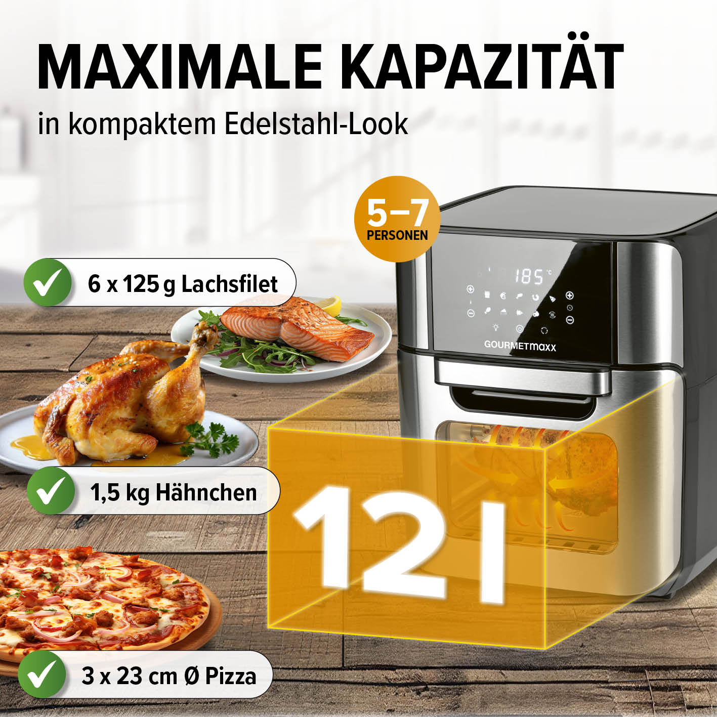 Digitale Heißluftfritteuse - 12 l - Edelstahl/Schwarz