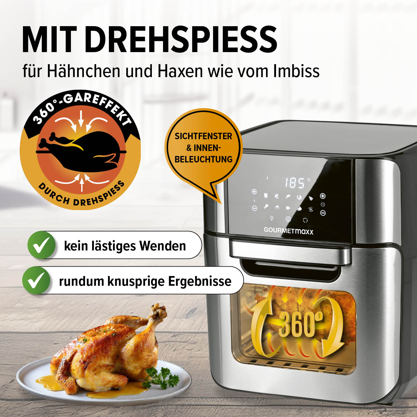 Digitale Heißluftfritteuse - 12 l - Edelstahl/Schwarz