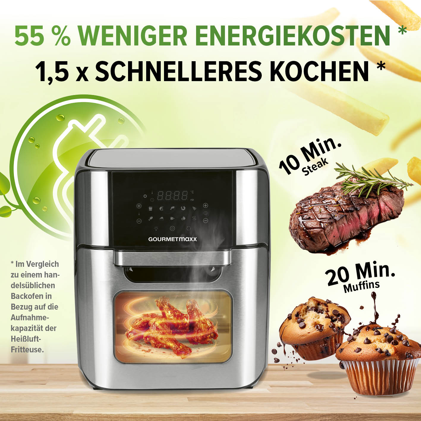 Digitale Heißluftfritteuse - 12 l - Edelstahl/Schwarz