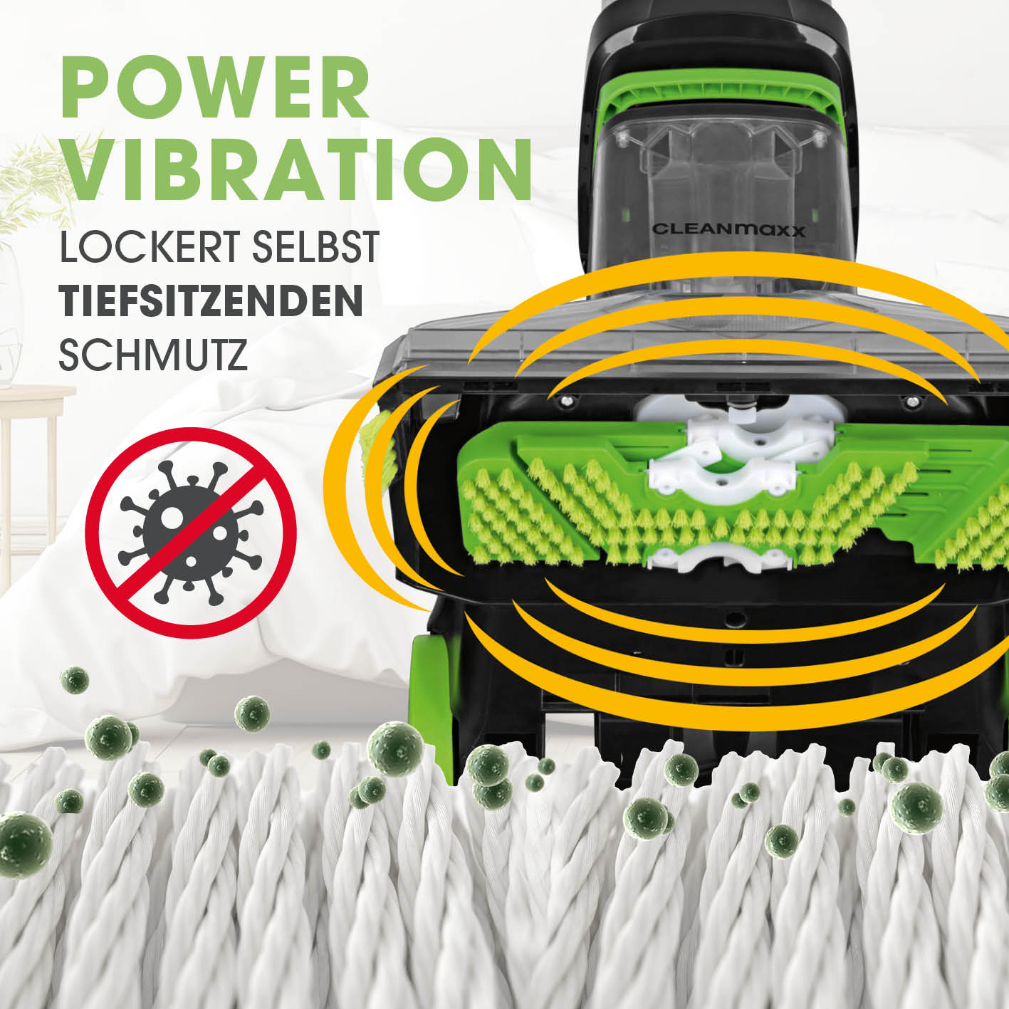 Teppichreiniger Professional mit Vibrations- und Seitenbürsten - schwarz/grün