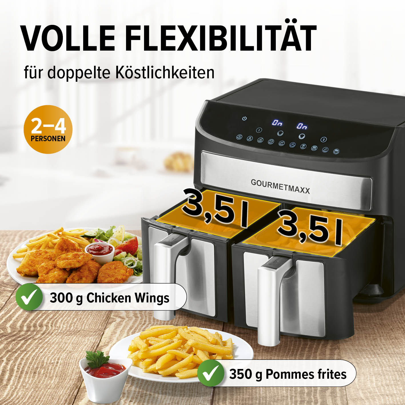 Doppelkammer-Heißluftfritteuse - 2 x 3,5 L