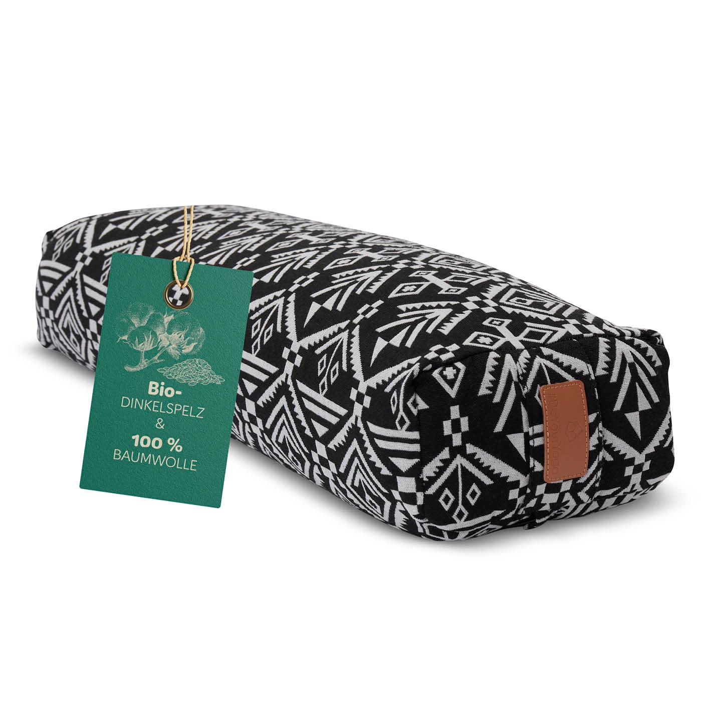 Yoga-Bolster Paravati - gefüllt mit Bio-Dinkelspelz - 67 x 22 x 13 cm - Style 7 (Schwarz-Weiß)