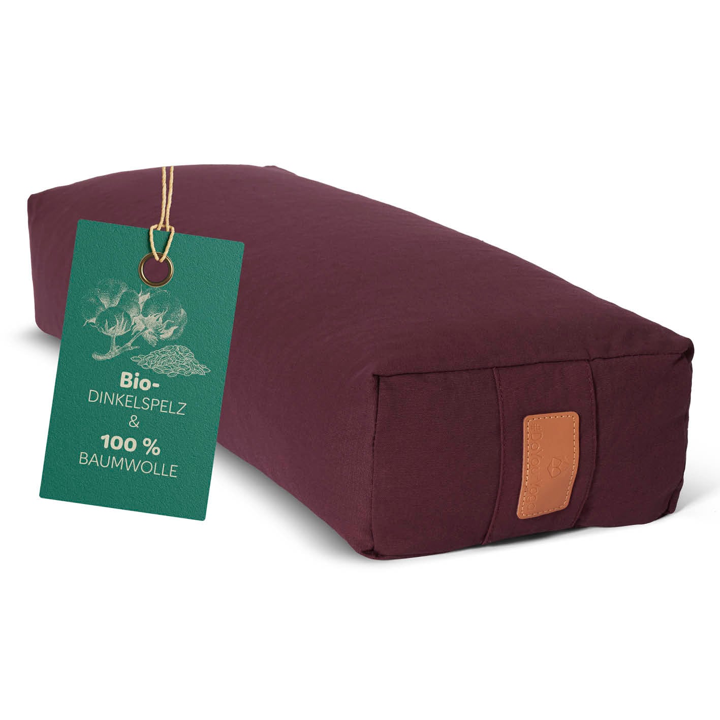 Yoga-Bolster Paravati - gefüllt mit Bio-Dinkelspelz - 67 x 22 x 13 cm - Bordeaux