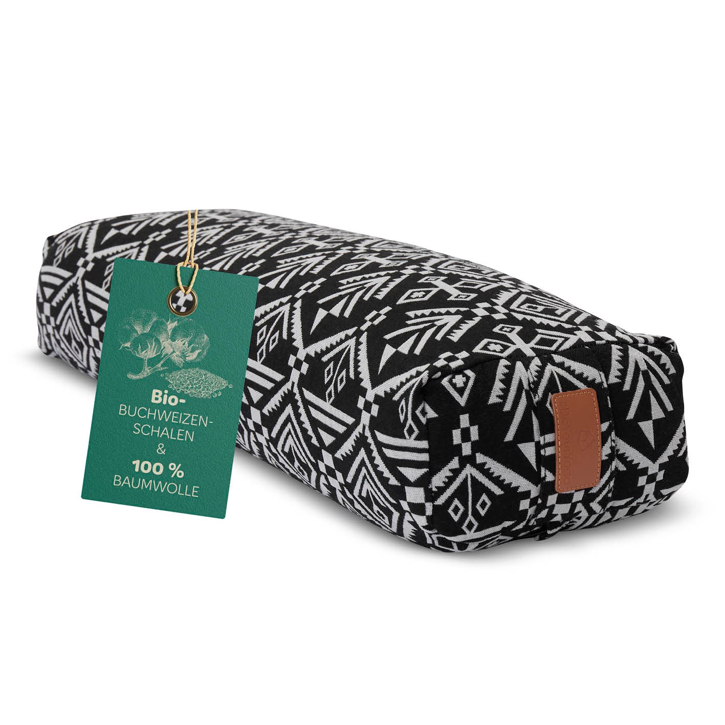 Yoga-Bolster Paravati - gefüllt mit Bio-Buchweizenschalen - 67 x 22 x 13 cm - Style 7 (Schwarz-Weiß)