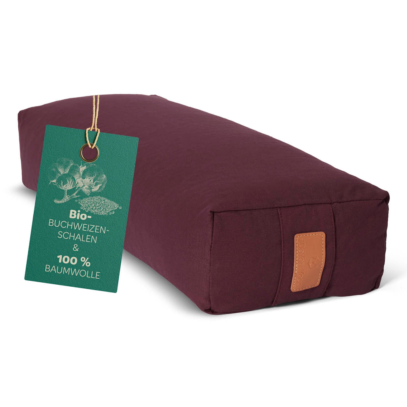 Yoga-Bolster Paravati - gefüllt mit Bio-Buchweizenschalen - 67 x 22 x 13 cm - Bordeaux