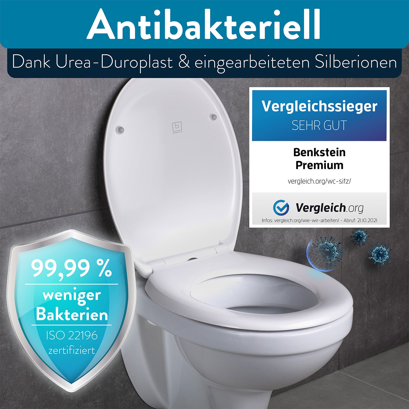 Premium Toilettendeckel antibakteriell oval - Weiß