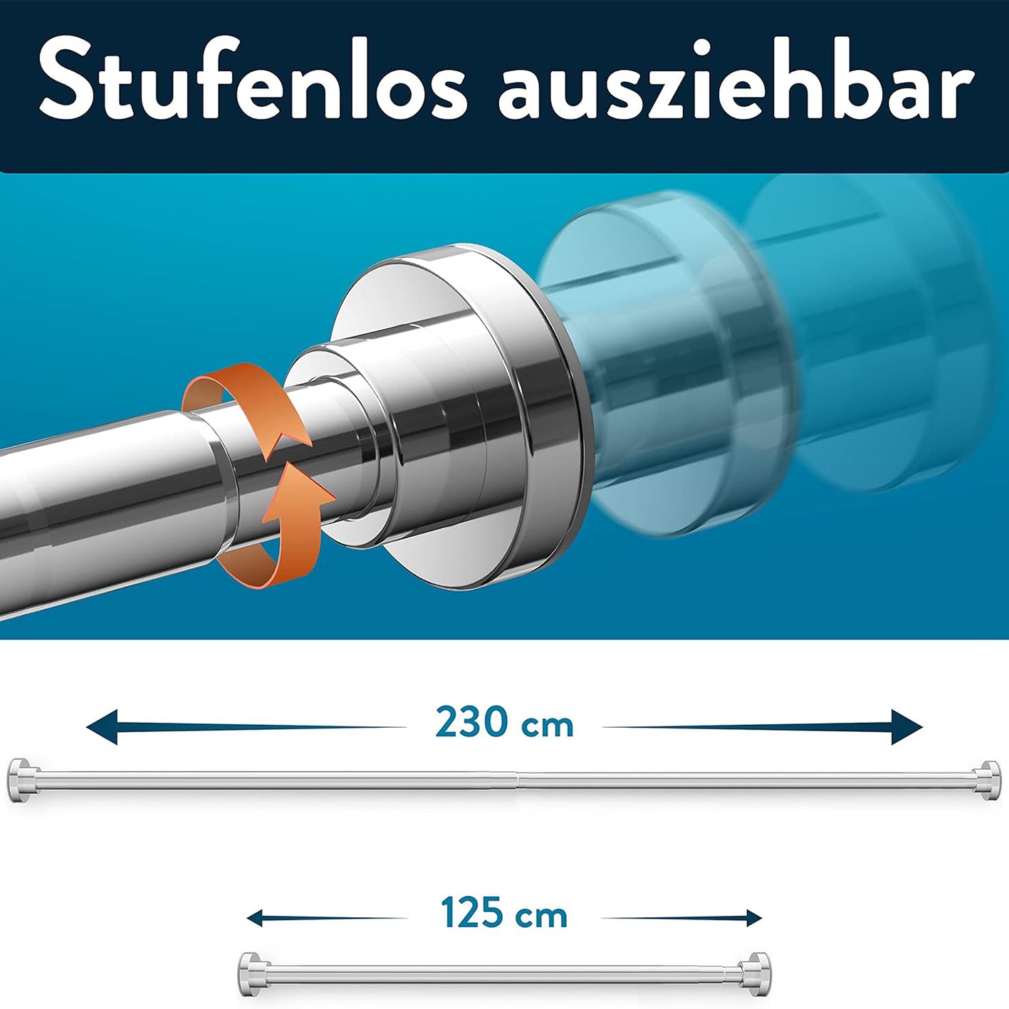 Duschvorhangstange - 125–220 cm - Edelstahl