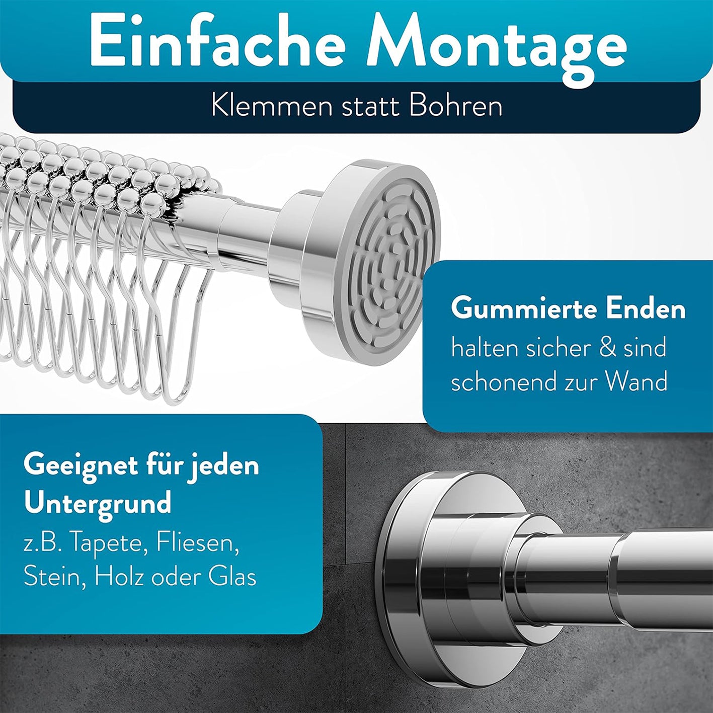 Duschvorhangstange - 125–220 cm - Edelstahl