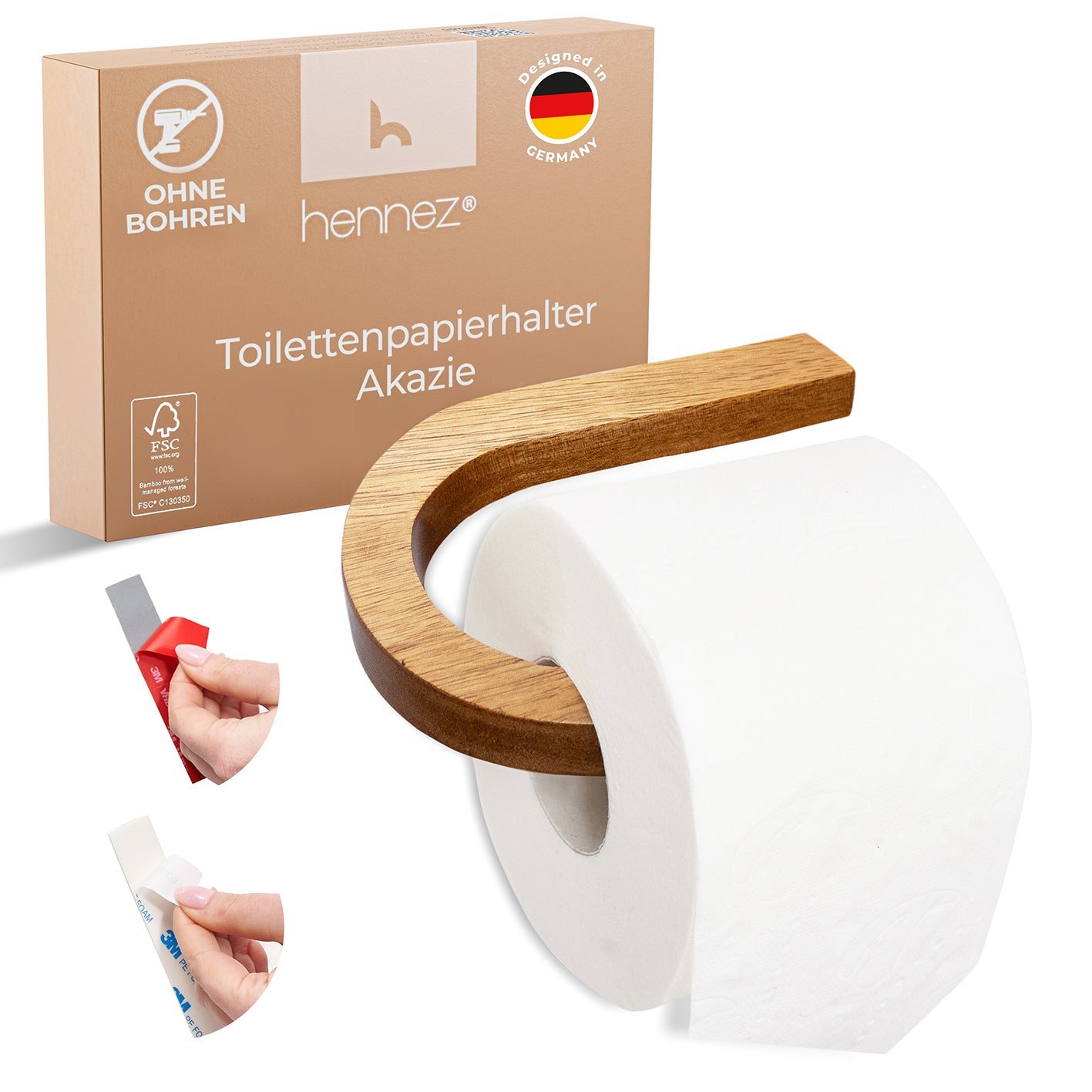 Toilettenpapierhalter ohne Bohren - Akazie