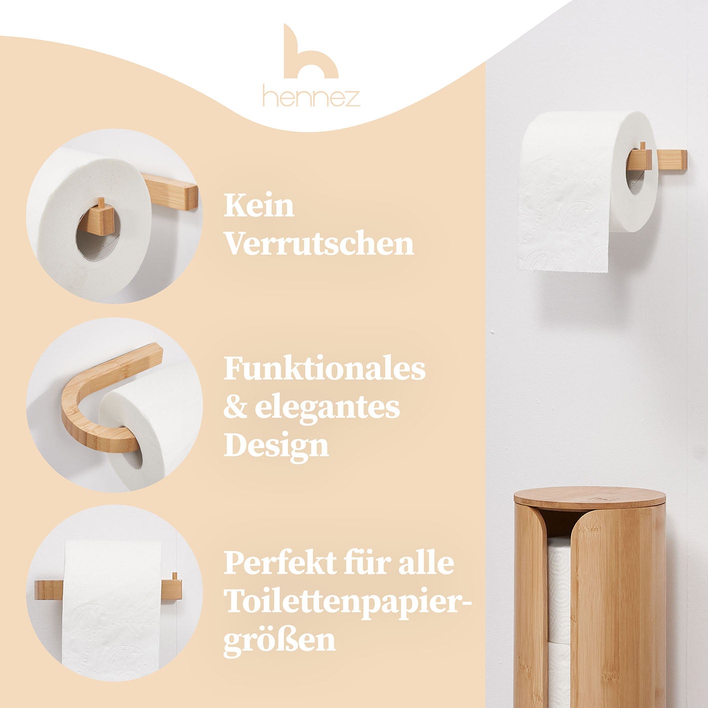 Toilettenpapierhalter ohne Bohren - Akazie