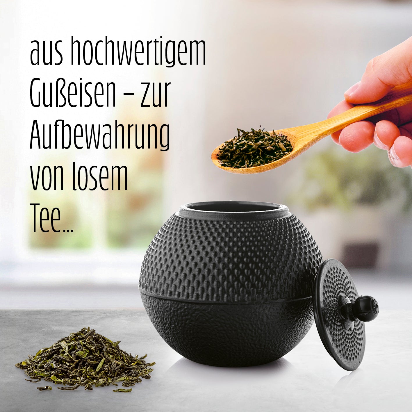 Teedose aus Gusseisen - Aufbewahrungsbox für Tee - 750 ml - Schwarz