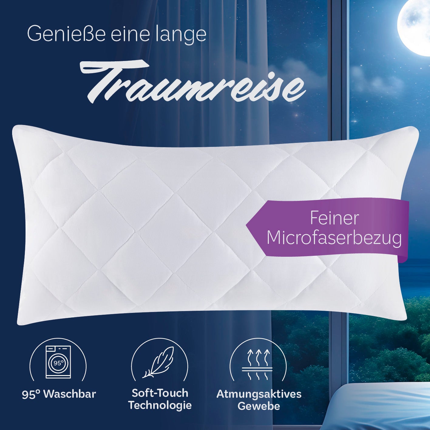 Microfaser Kopfkissen - Gesteppt - 40 x 80 cm - Weiß