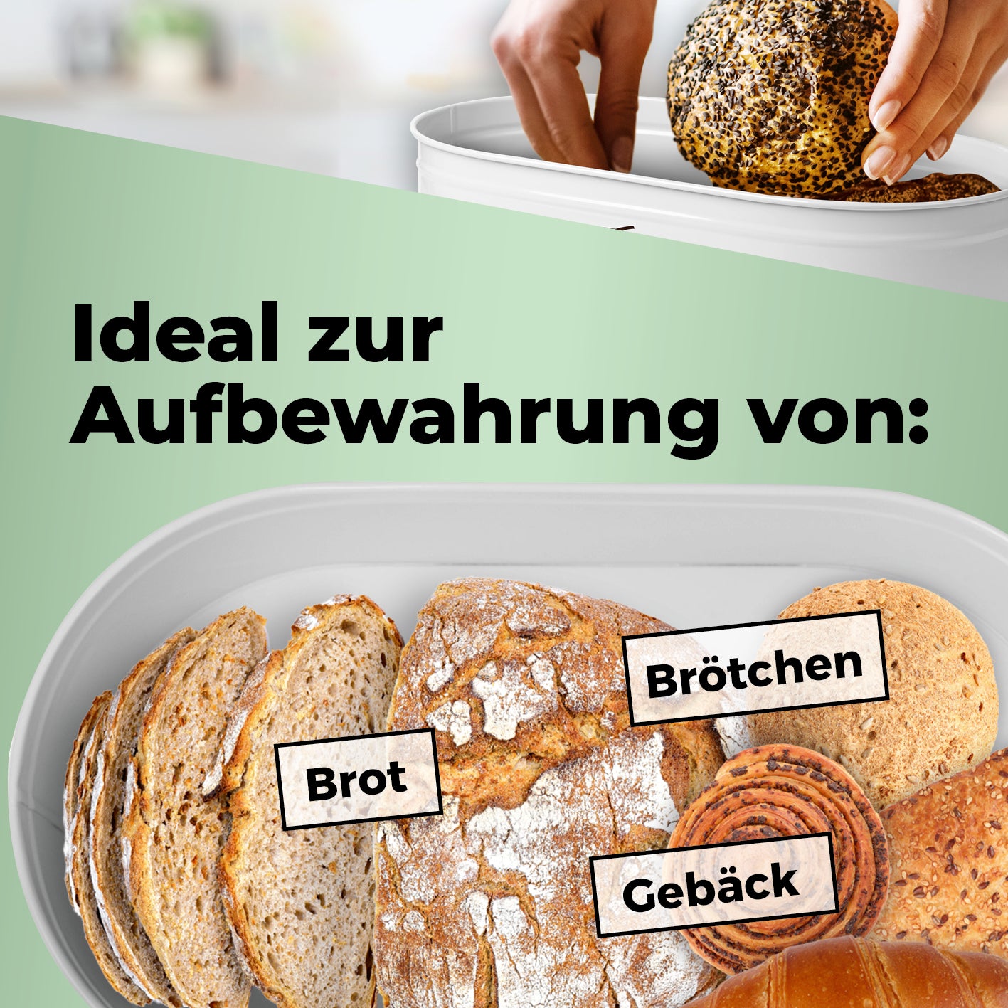 Cuisine Brotkasten aus Metall mit Bambus Deckel - Oval 36 x 20 x 13,8 cm - Weiß