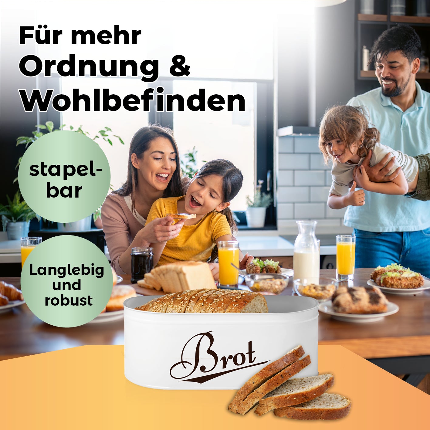 Cuisine Brotkasten aus Metall mit Bambus Deckel - Oval 36 x 20 x 13,8 cm - Weiß