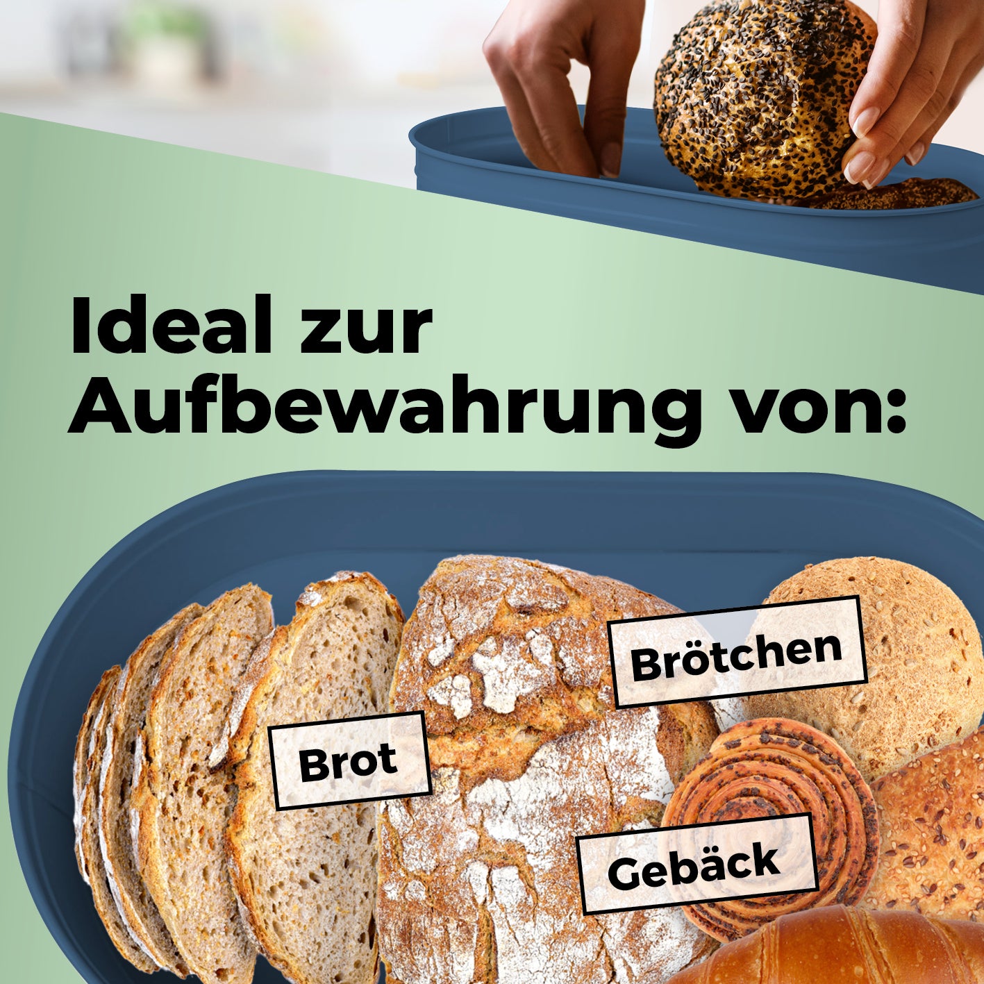 Cuisine Brotkasten aus Metall mit Bambus Deckel - Oval 36 x 20 x 13,8 cm - Blau