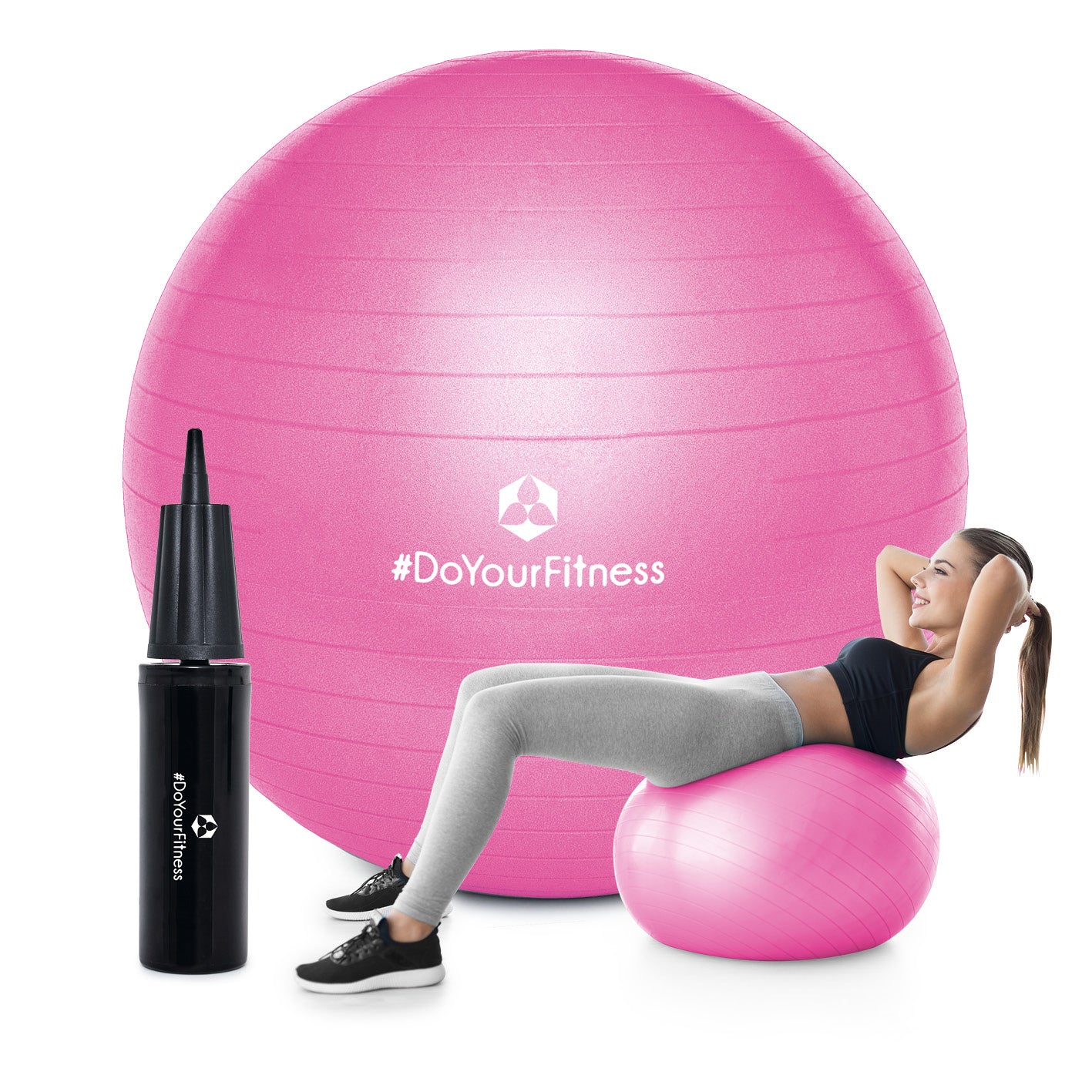 Gymnastikball inkl. Ballpumpe - Fitness Sitzball - Pink - 65 cm