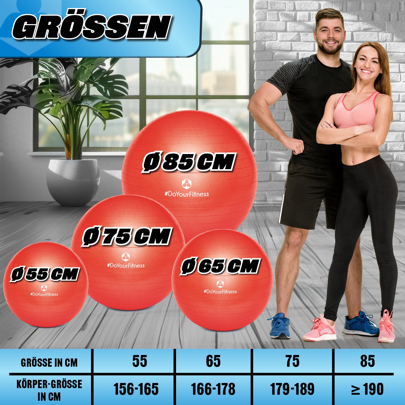 Gymnastikball inkl. Ballpumpe - Fitness Sitzball - Rot - 75 cm