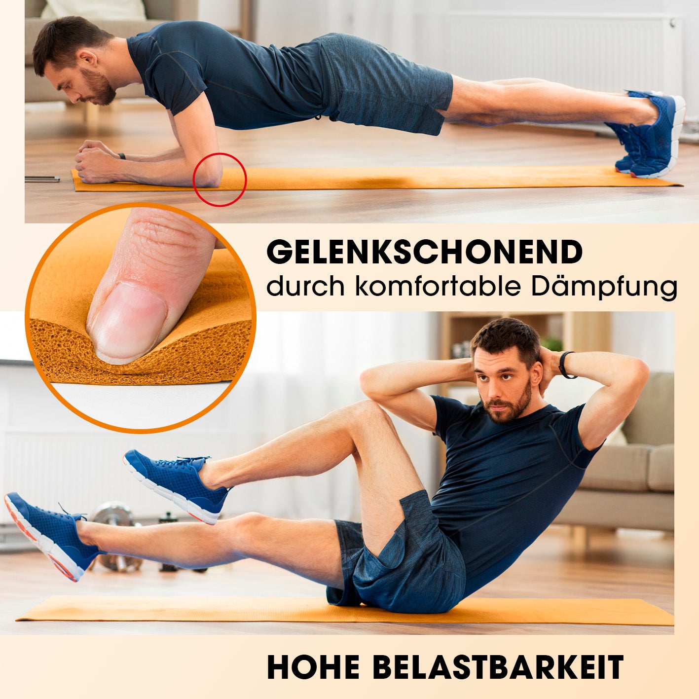 Fitness- und Gymnastikmatte - 183 x 61 x 2 cm - Orange