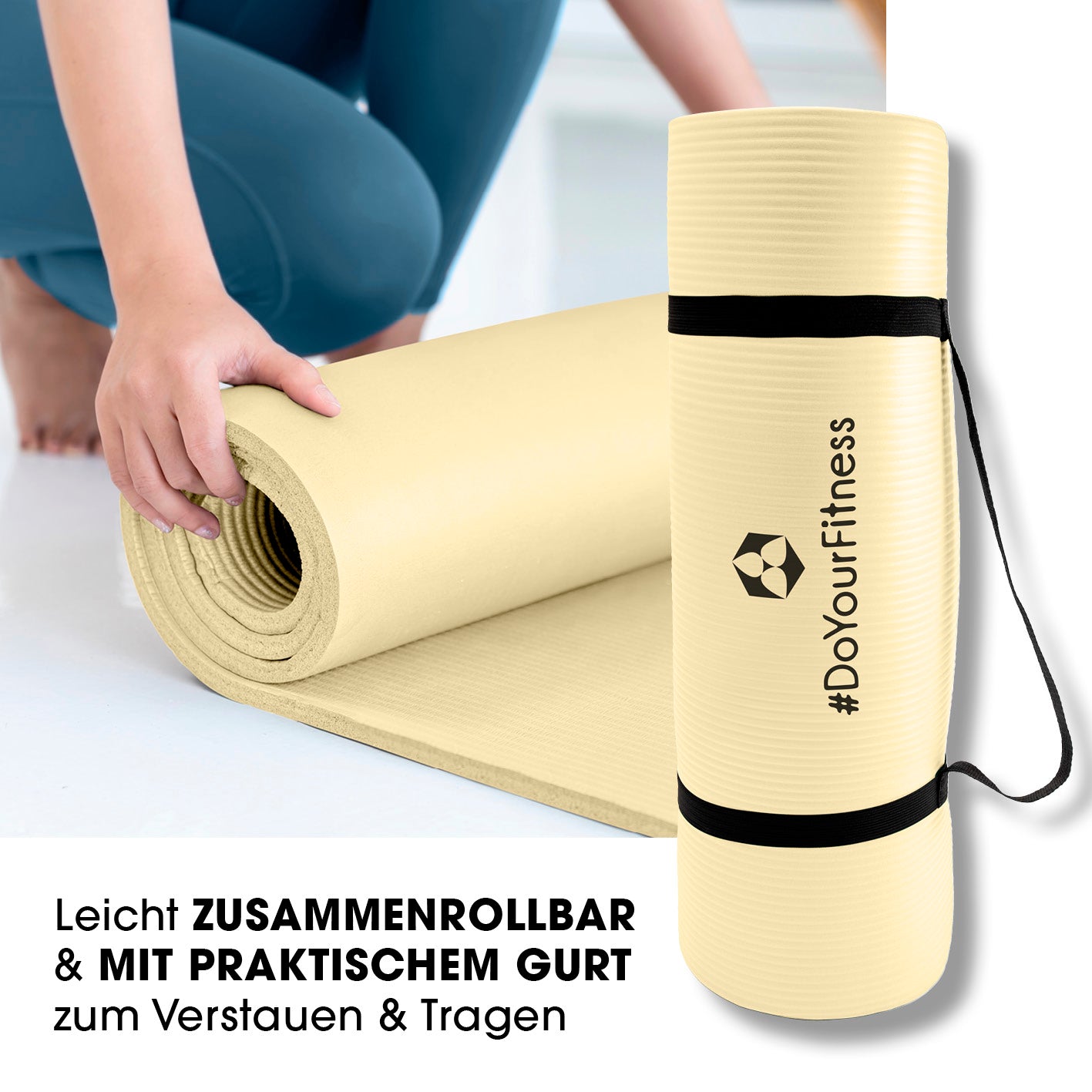 Fitness- und Gymnastikmatte - 183 x 61 x 1,5 cm - Hell Beige