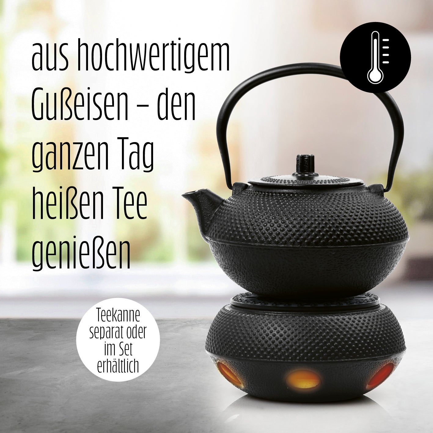 Stövchen aus Gusseisen - Teewärmer für Teekannen - Nach asiatischer Tradition - Schwarz