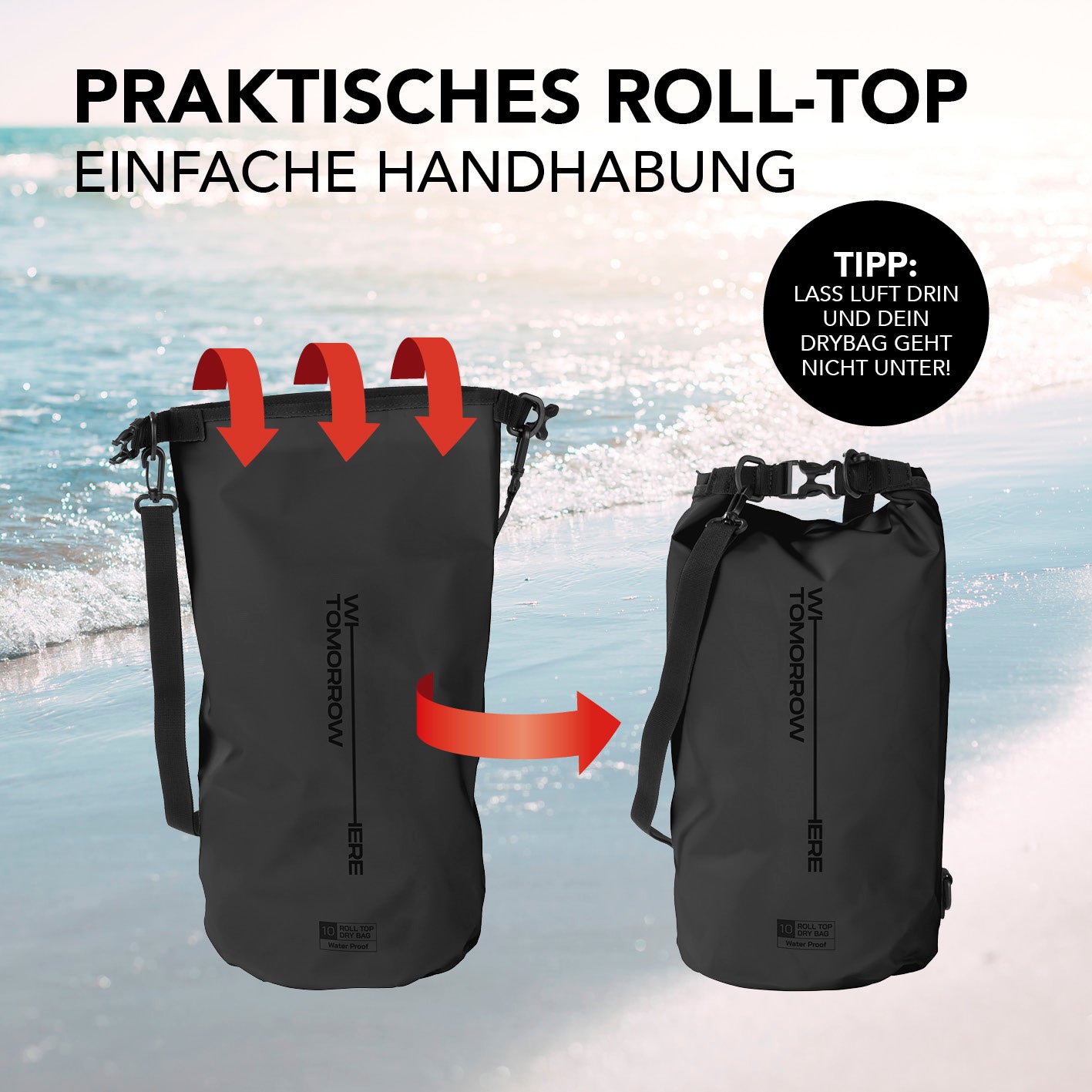 Dry Bag 10L - Style 02 - Schwarz