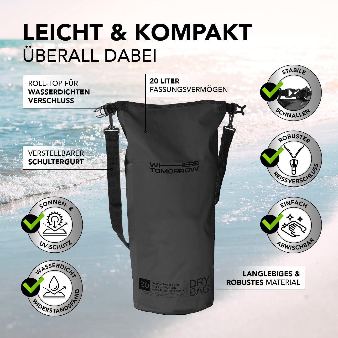 Dry Bag 20L - Style 01 - Schwarz