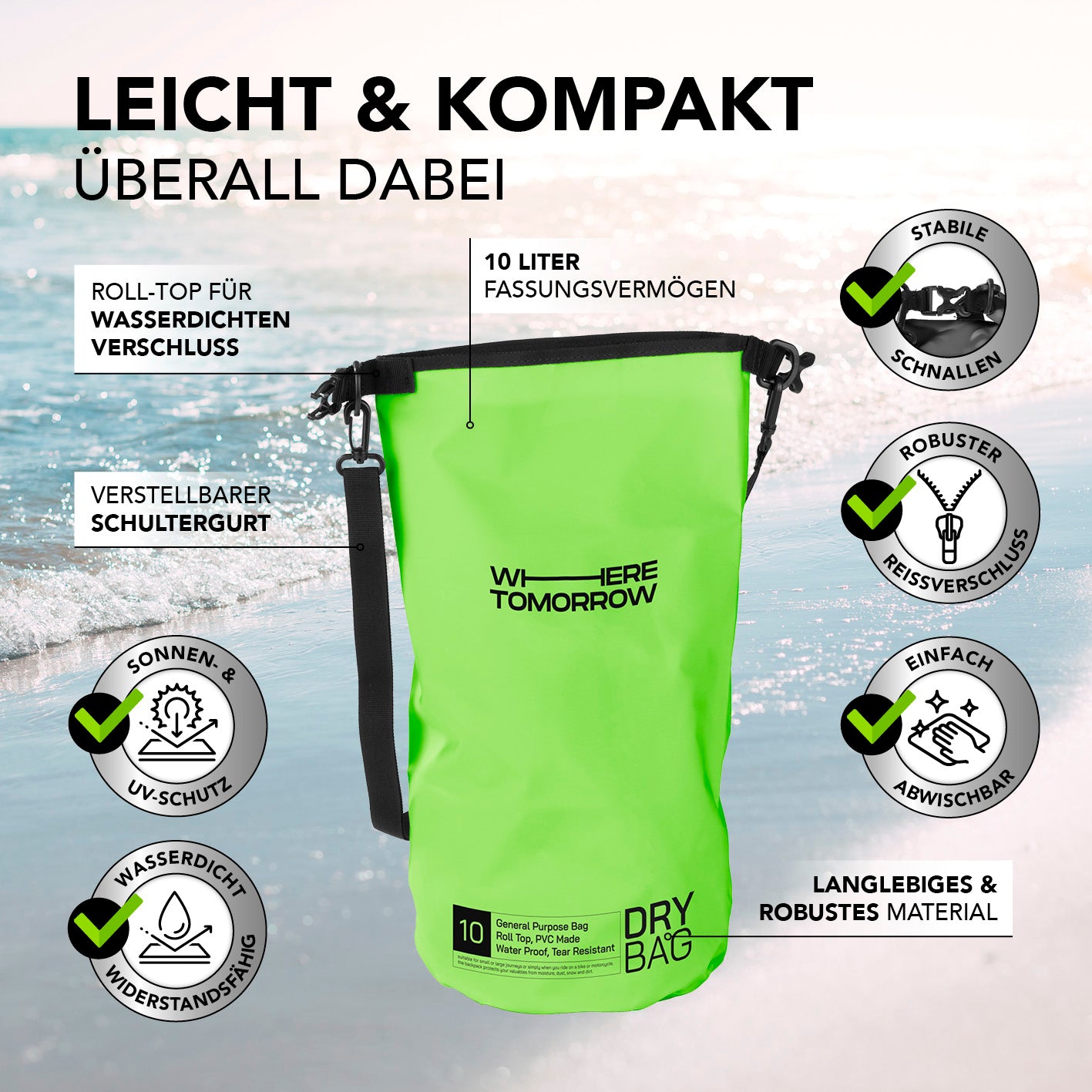 Dry Bag 10L - Style 01 - Grün