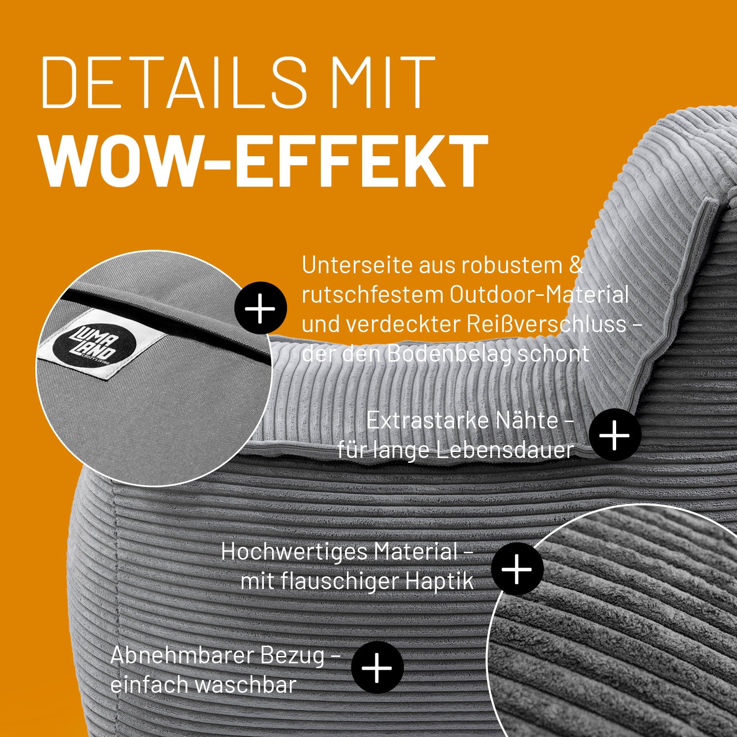 Modulares Mittelteil aus der Cord-Reihe - Grau