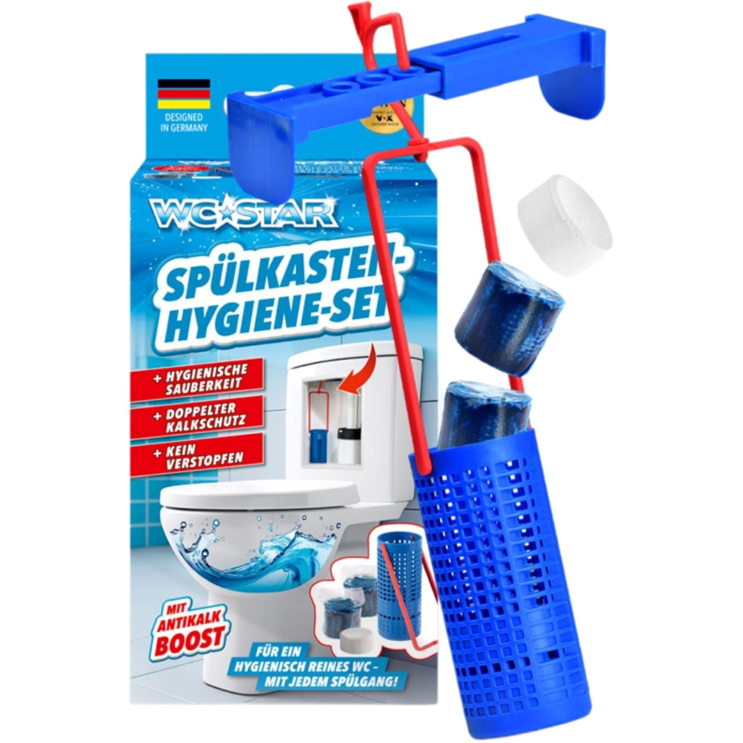 WC-Star Spülkasten-Hygiene-Set (1x Spülkasten-Einhänger + 2x Spülkasten-Tab + 1x Antikalk-Tab)