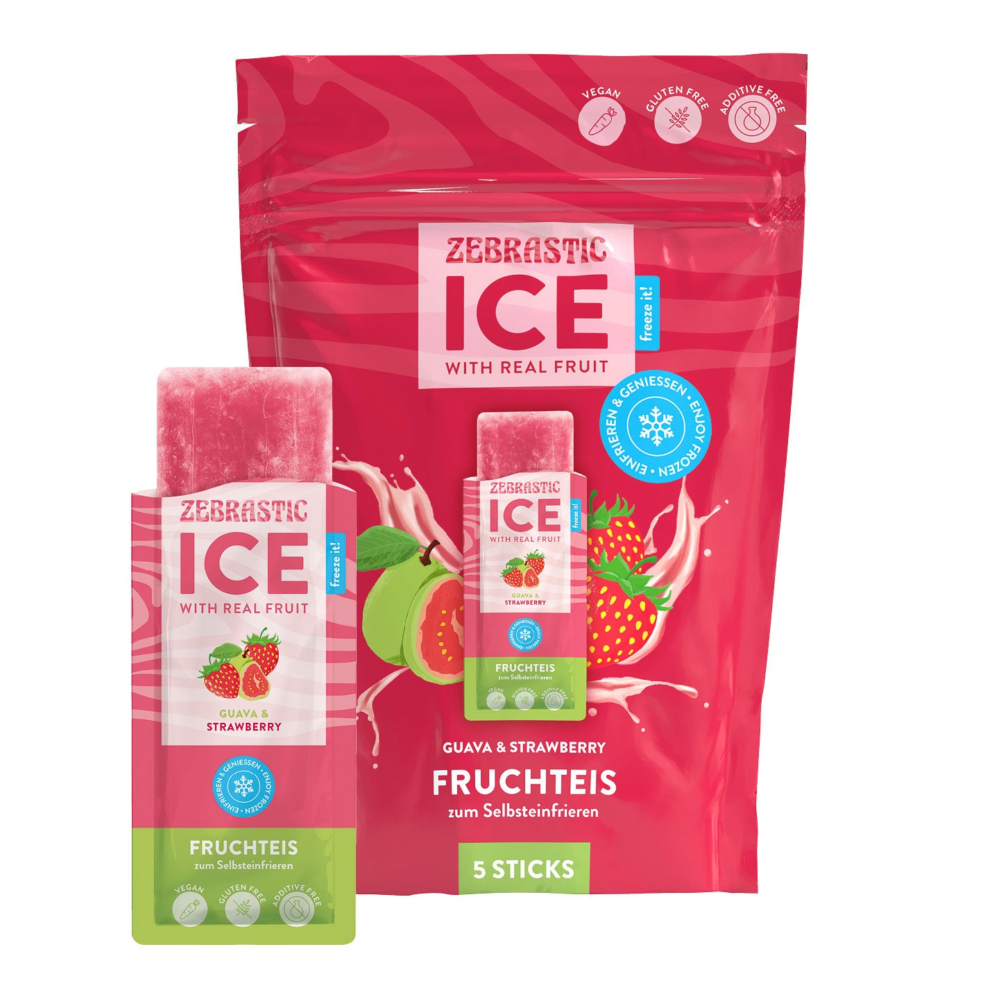 ZEBRASTIC Ice – Fruchteis zum Selbsteinfrieren - Guava & Strawberry (250g/5x 50g)