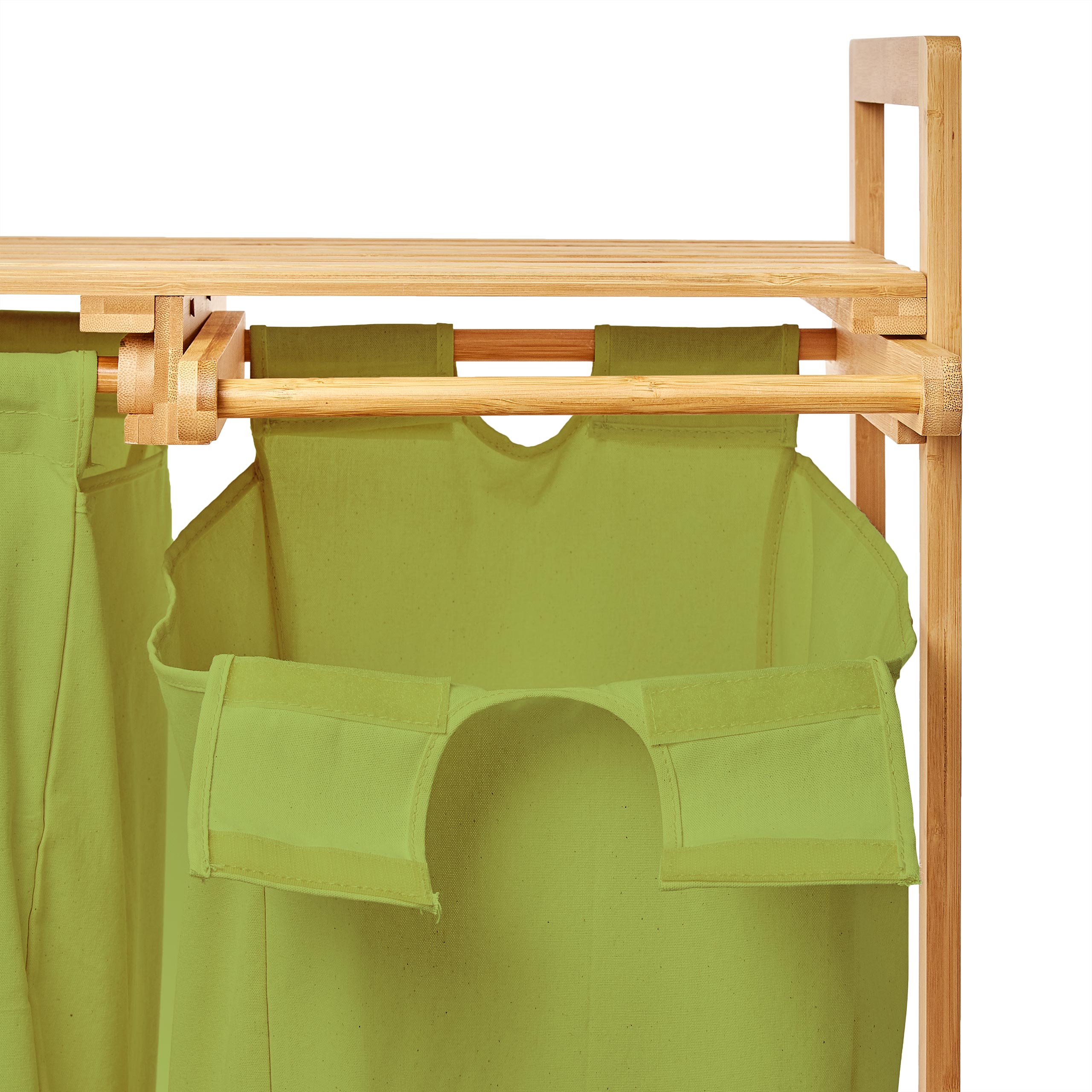 Bambus Wäschekorb mit 2 ausziehbaren Wäschesacken - 73 x 64 x 33 cm - Grün