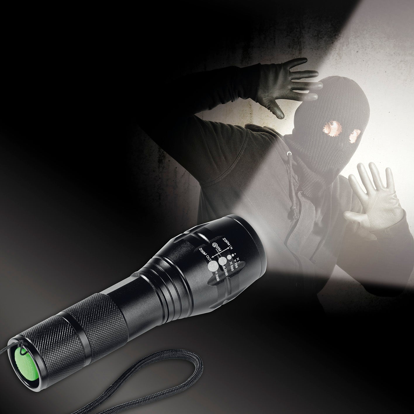 Security Funktions-Taschenlampe 4,5V in Schwarz