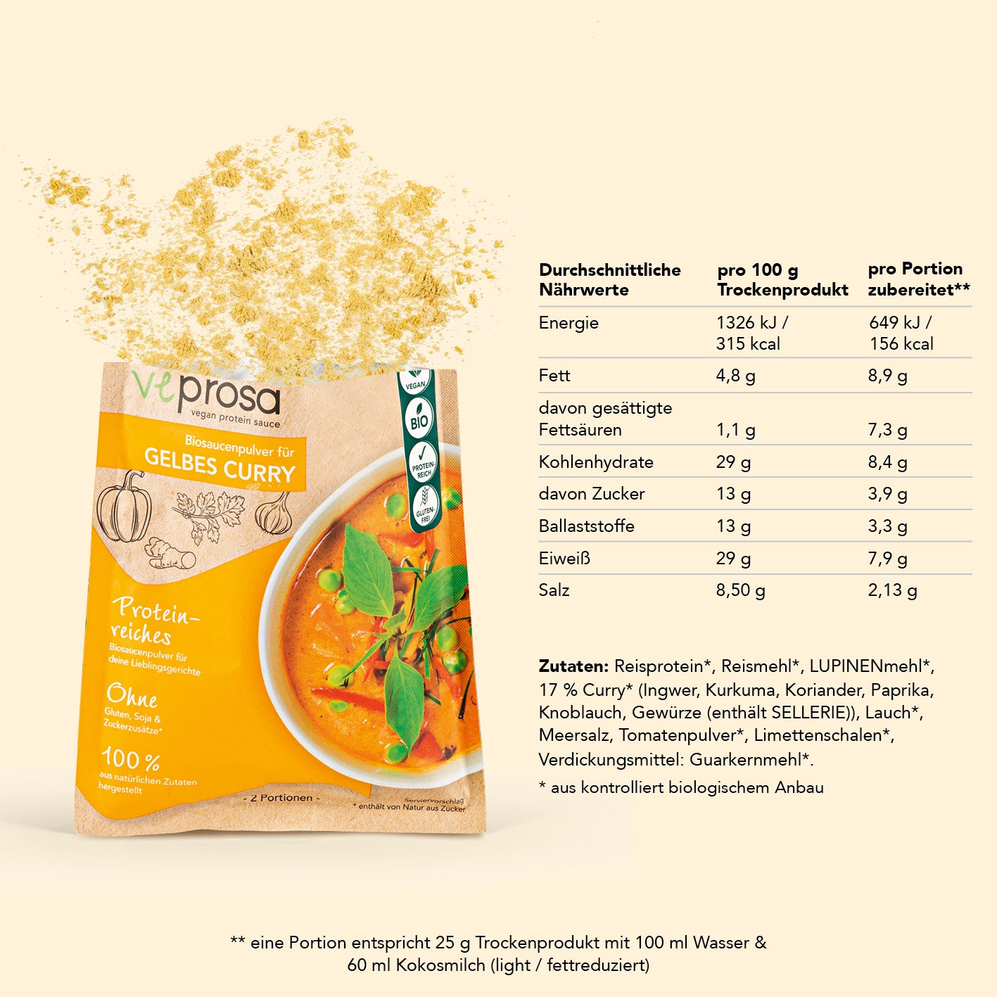 vegan protein sauce Biosaucenpulver für gelbes Curry (50 g)