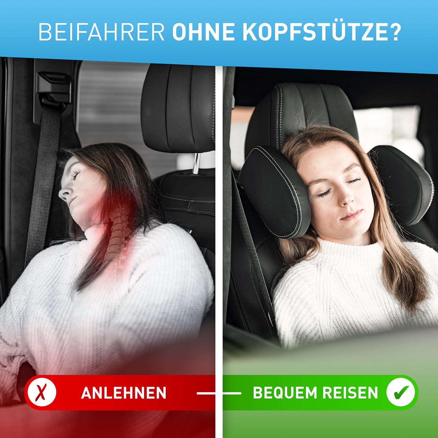 Auto-Kopfstütze - Leder mit weißen Nähten