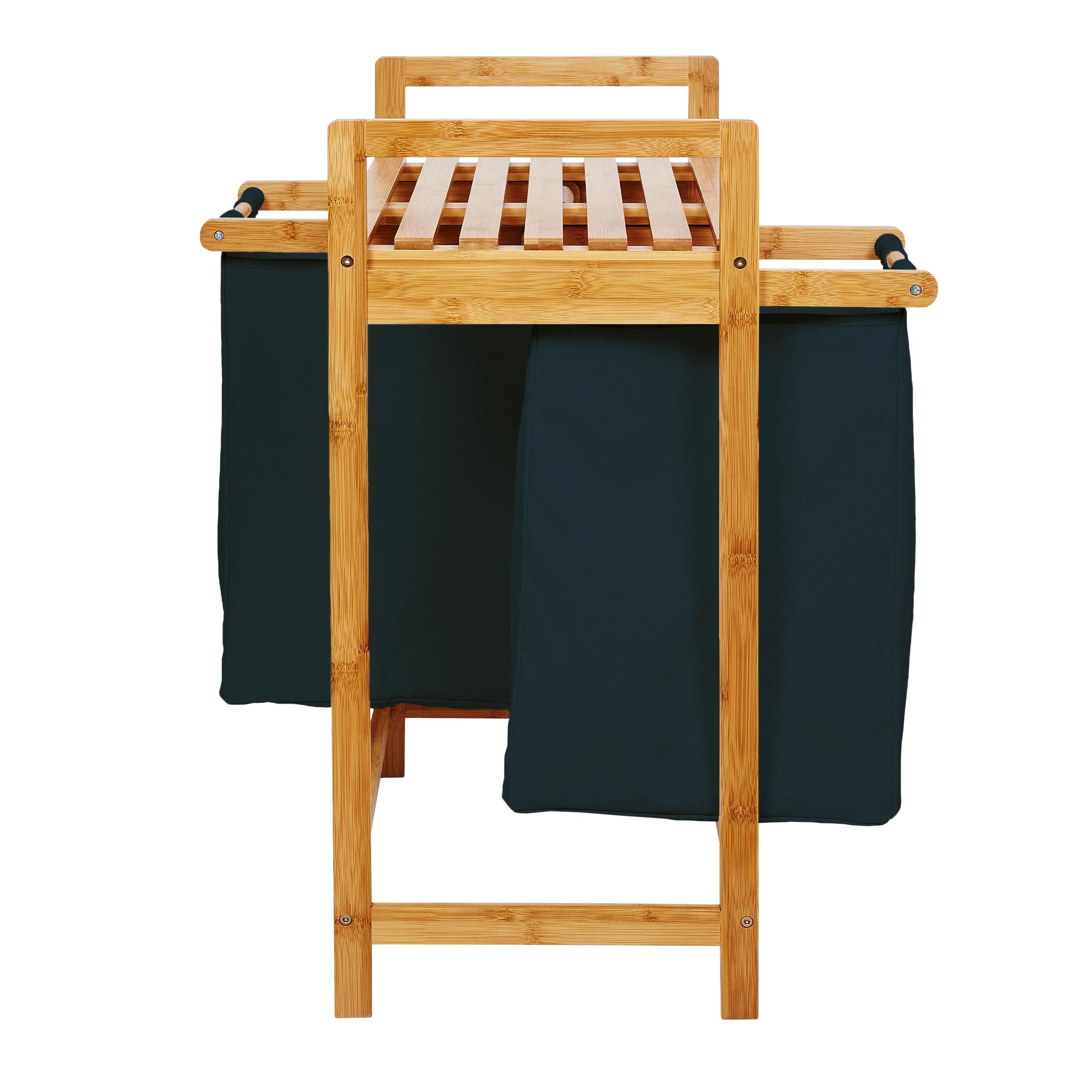 Bambus Wäschekorb mit 2 ausziehbaren Wäschesacken - 73 x 64 x 33 cm - Petrol