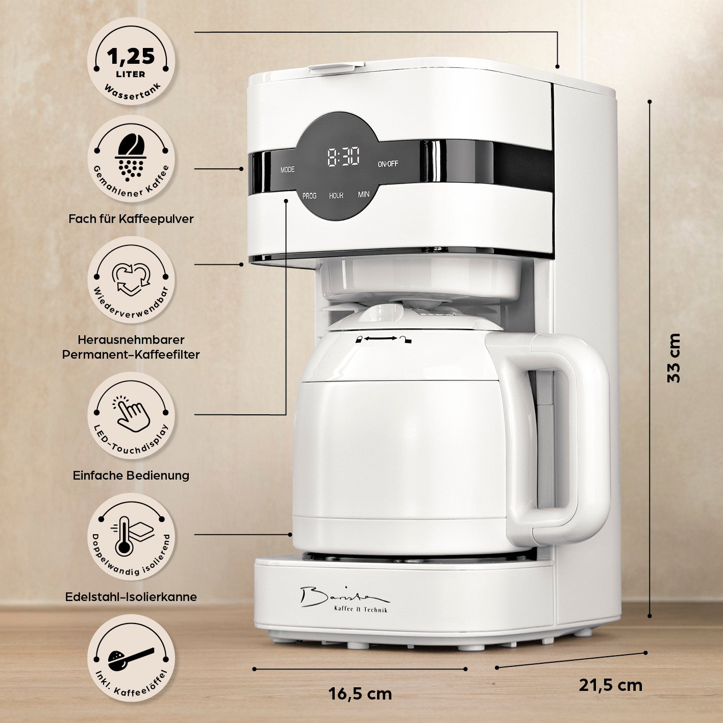 Filterkaffeemaschine Touch Iso - weiß