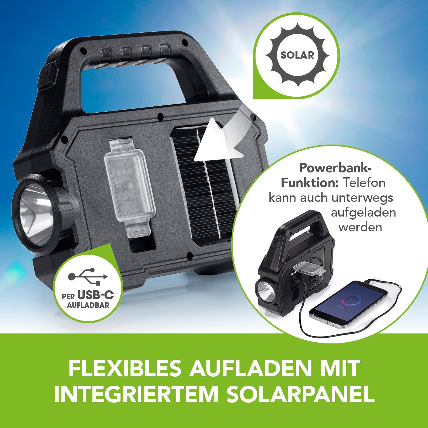Solar-Arbeitsleuchte mobil - Schwarz