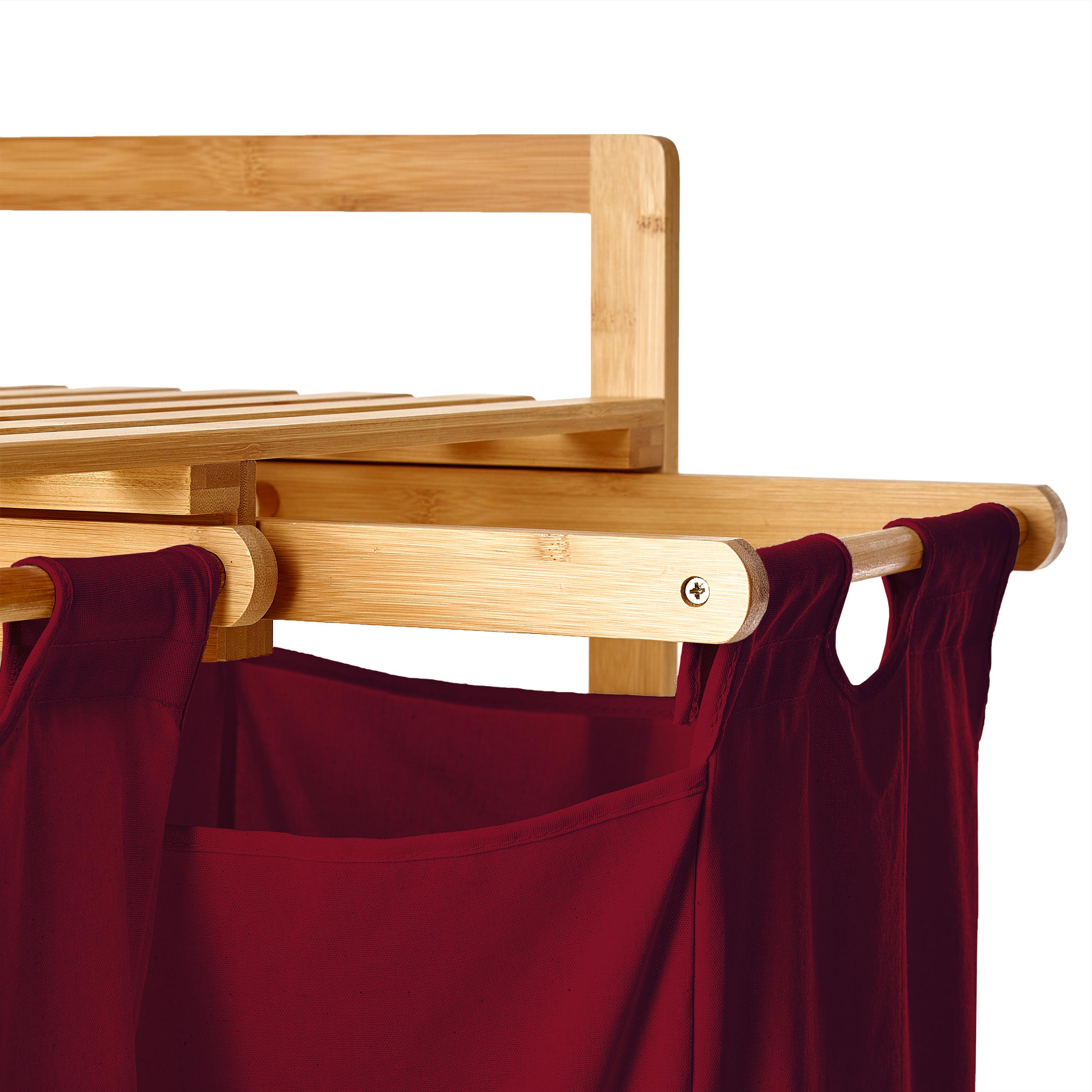 Bambus Wäschekorb mit 2 ausziehbaren Wäschesacken - 73 x 64 x 33 cm - Dunkelrot