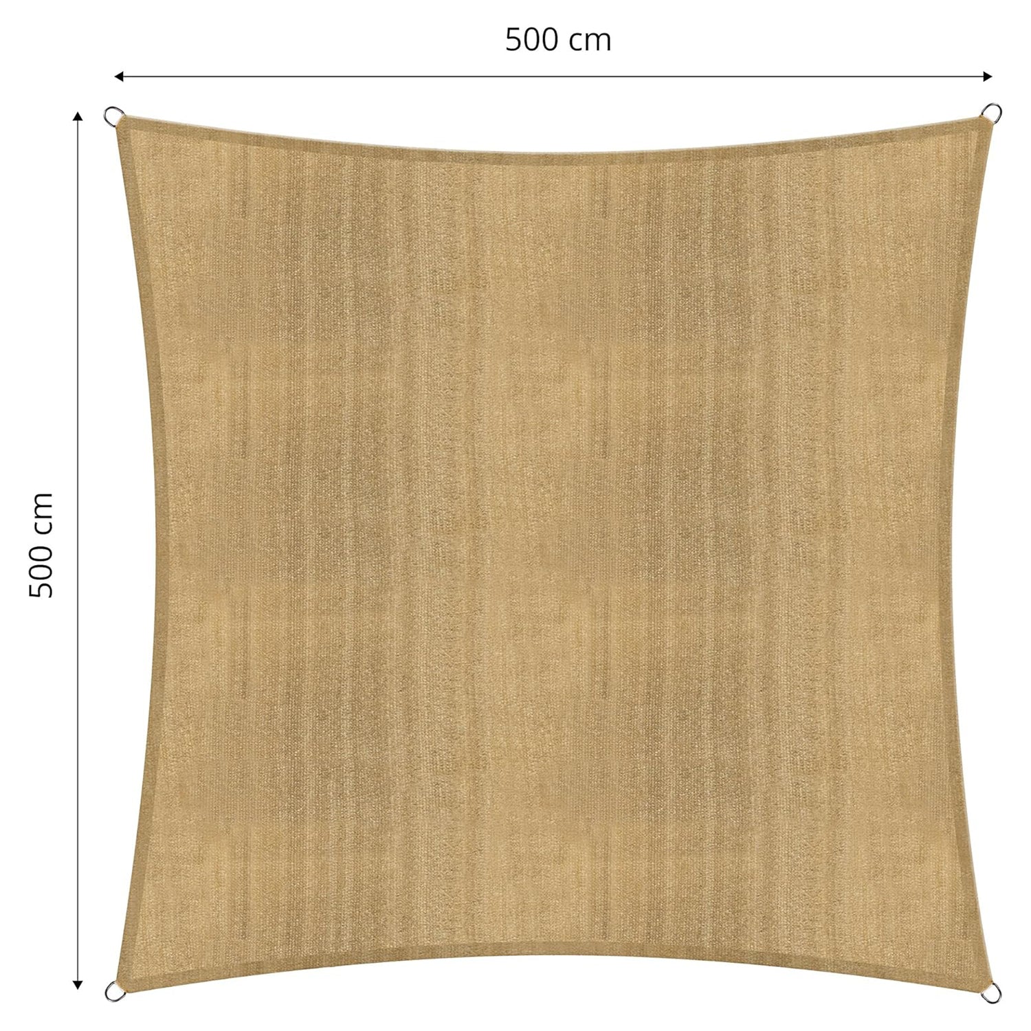 Sonnensegel 100% HDPE mit Stabilisator für UV-Schutz - Quadrat 5 x 5 Meter - Sand
