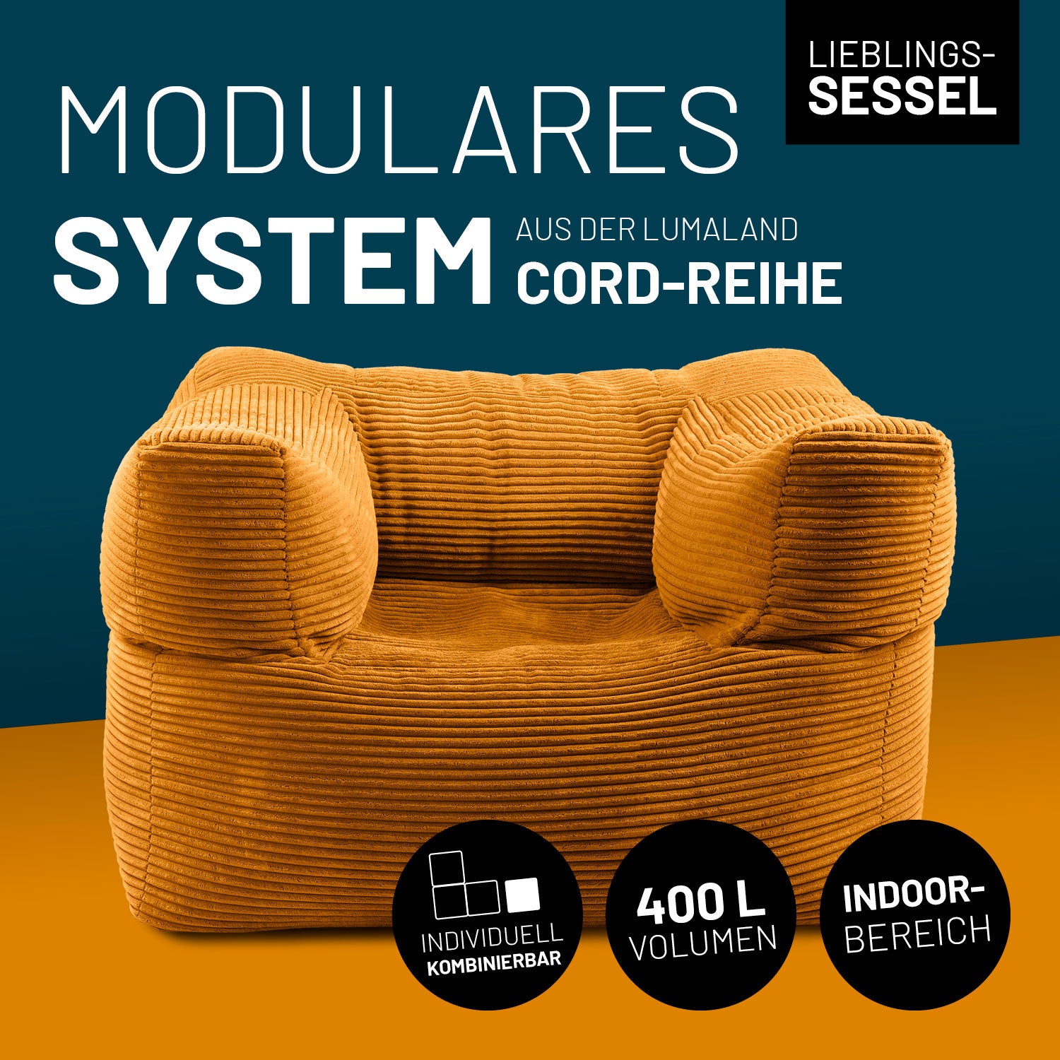 Modularer Sessel aus der Cord-Reihe - Senfgelb