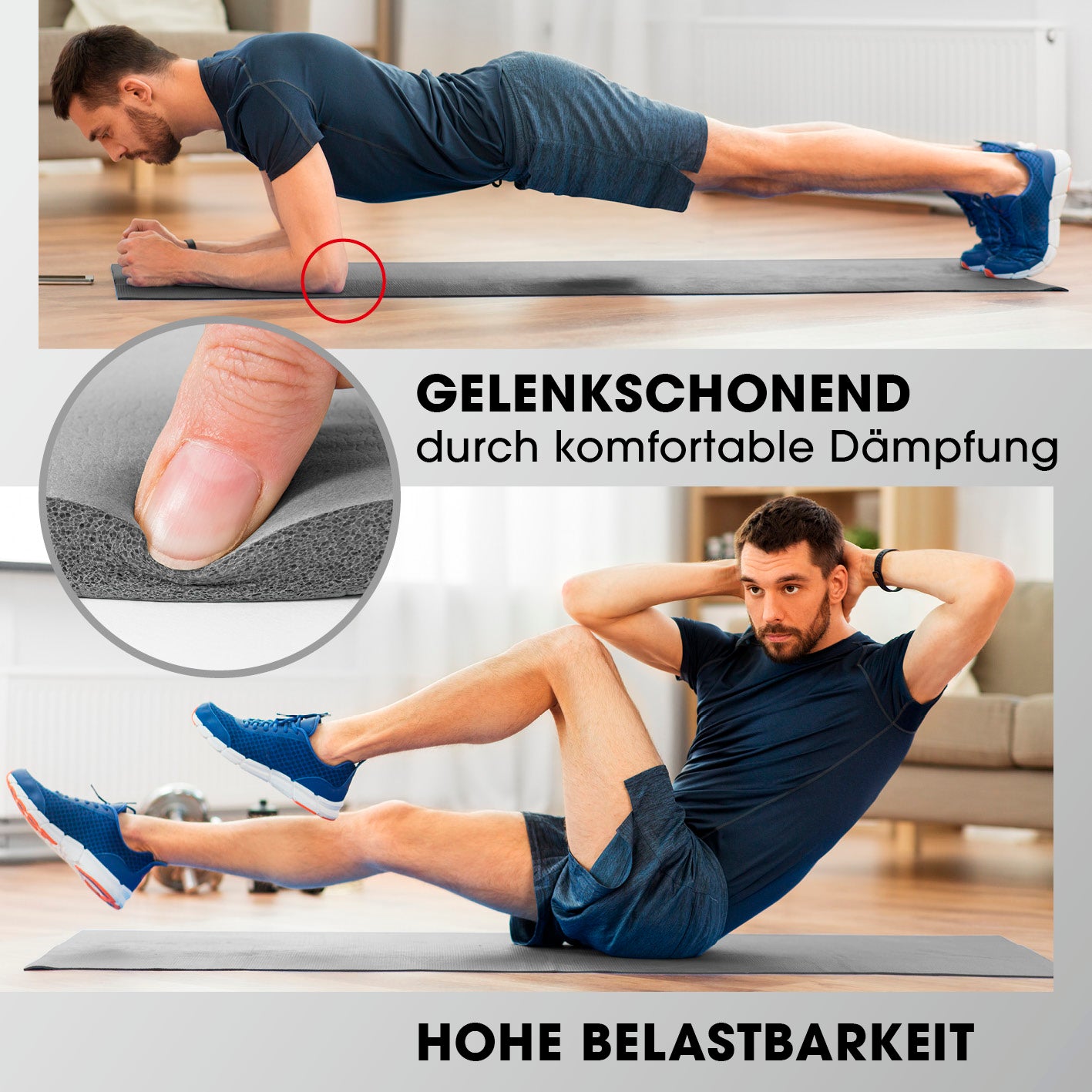 Fitness- und Gymnastikmatte - 183 x 61 x 1,5 cm - Grau