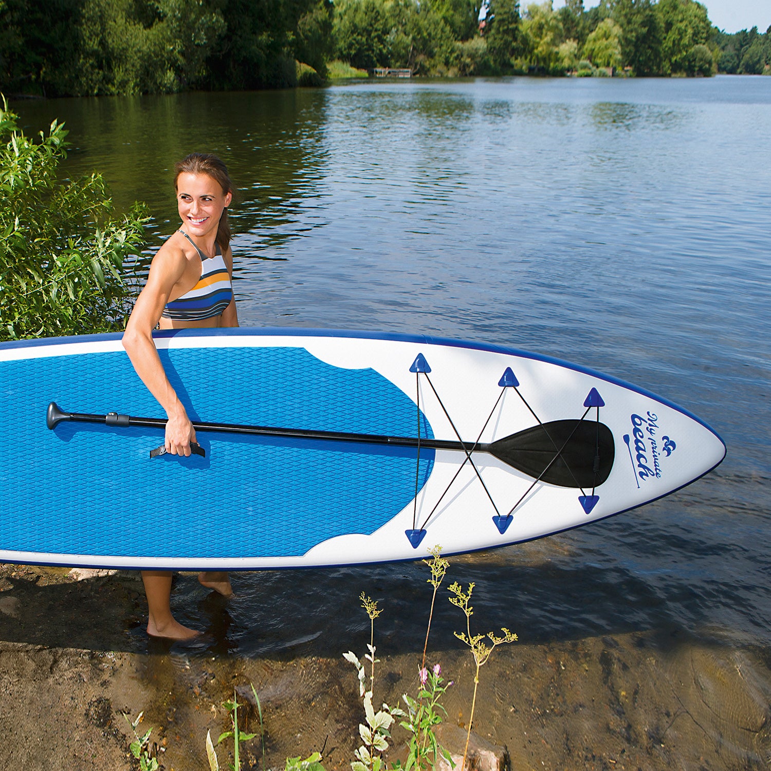 Stand-Up Paddle-Board mit Zubehör - 320 x 76 x 15 cm - weiß/blau