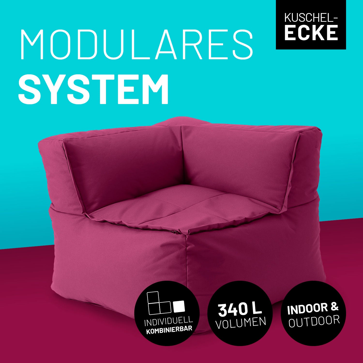 Sitzsack-Sofa Ecke (340 L) - Modulares System - indoor & outdoor - Rotwein