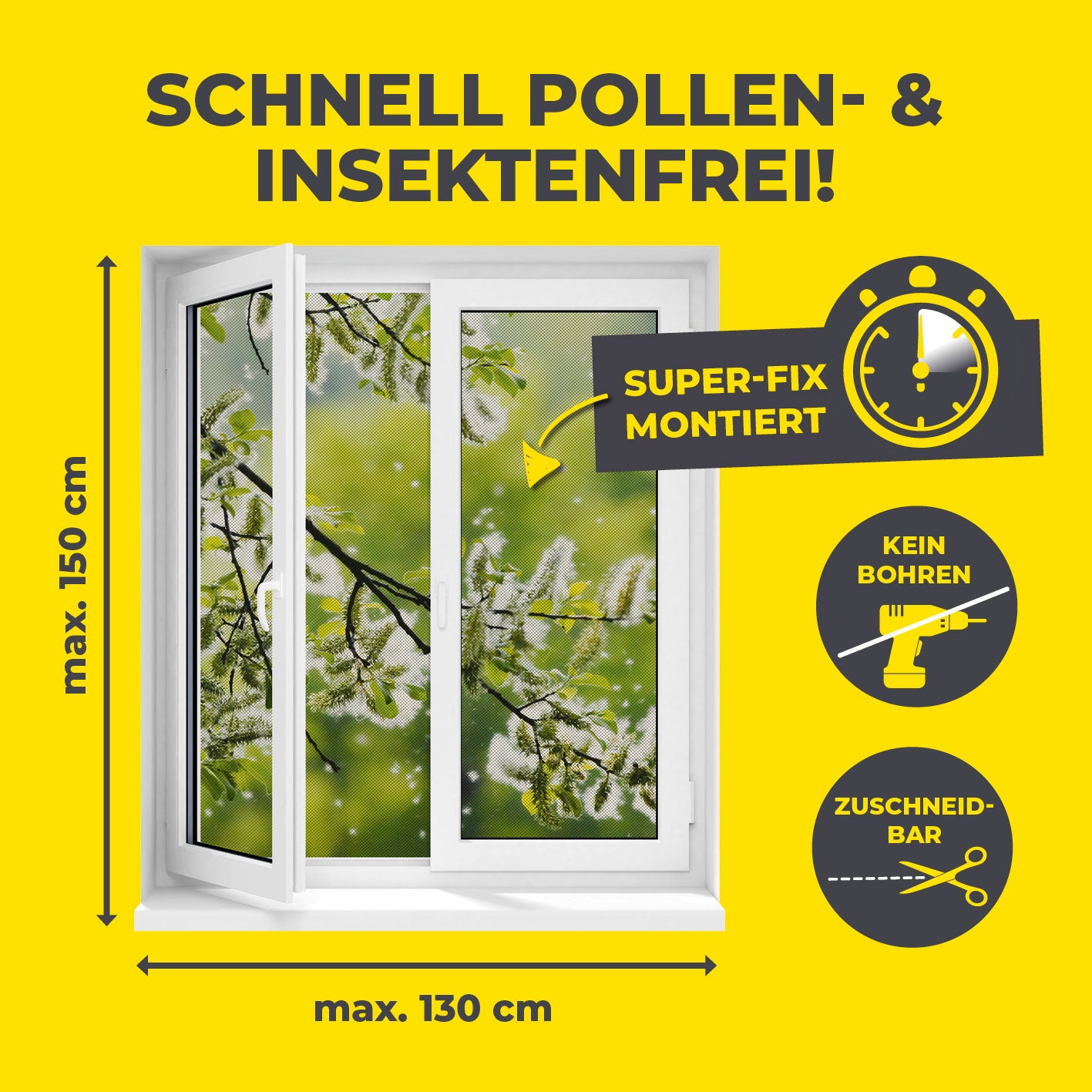 Insekten- & Pollenschutzgitter mit Magnetbefestigung - 4er-Set