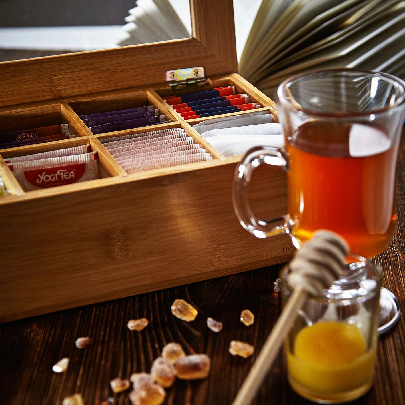 Cuisine Teebox - Mit aufklappbarem Deckel & Sichtfenster - Bambusholz
