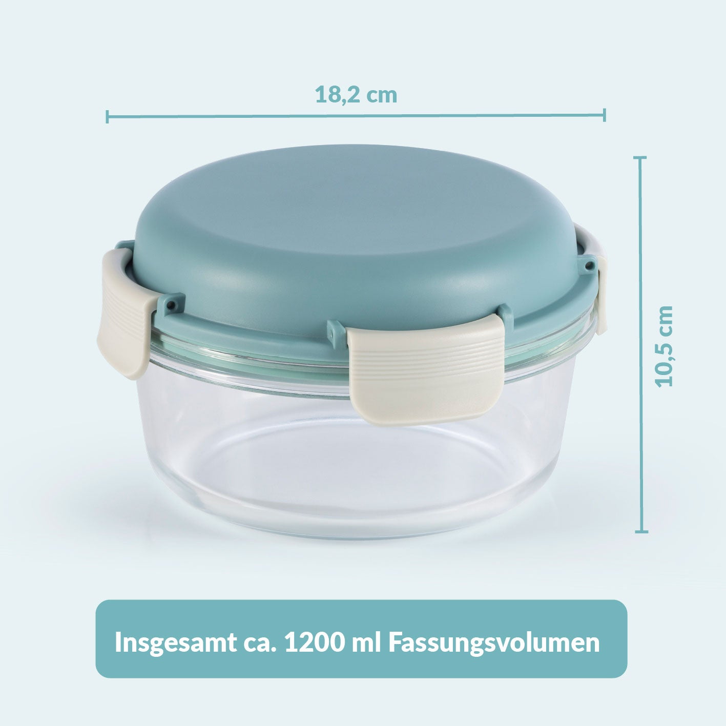 Glas-Lunchbox Klick-it mit integriertem Kühlakku - 950 ml - grau/grün
