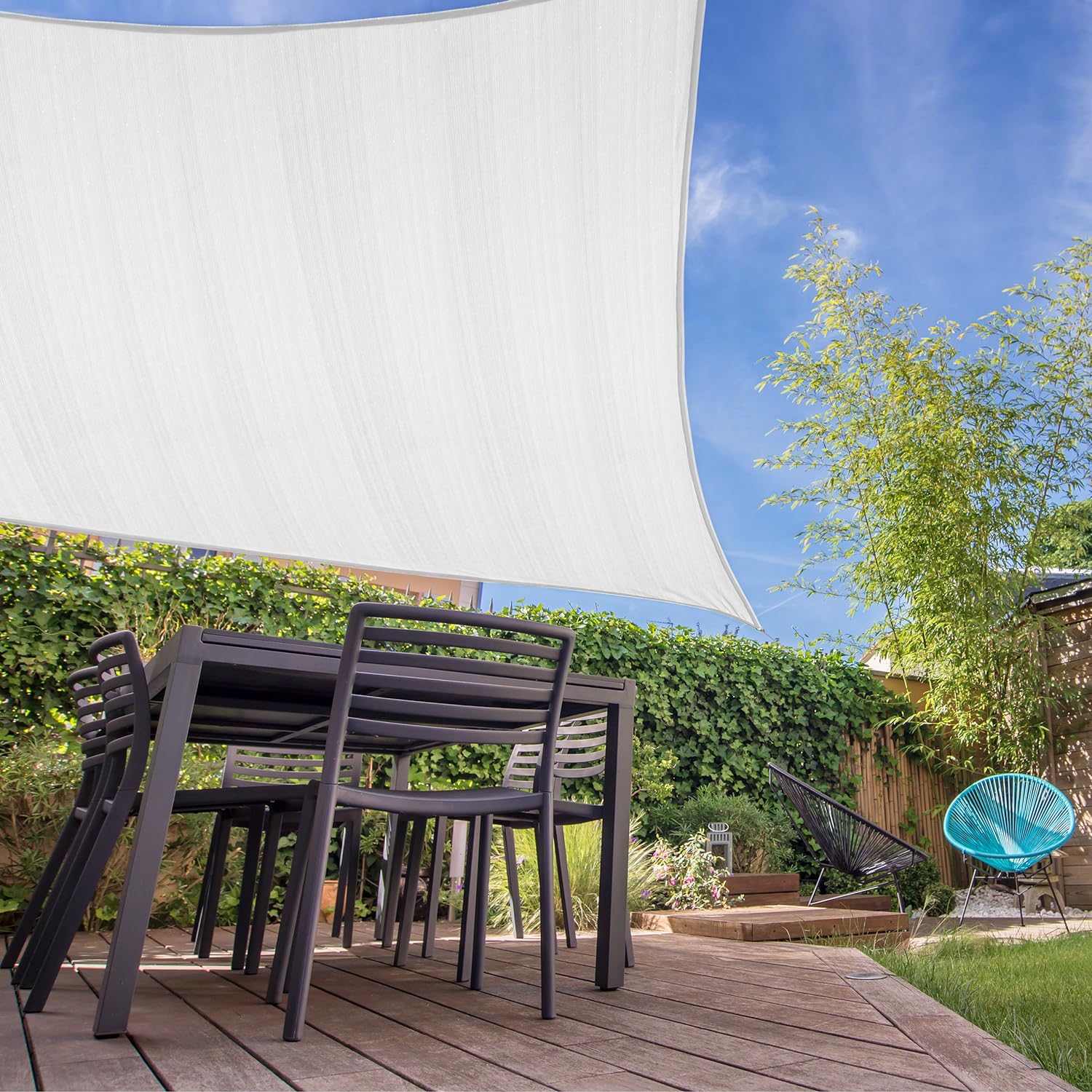 Sonnensegel 100% HDPE mit Stabilisator für UV-Schutz - Quadrat 3 x 3 Meter - Weiß