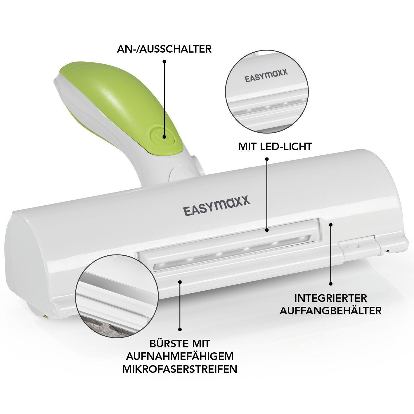 Akku-Tierhaar-Fusselrolle mit LED-Beleuchtung - weiß/limegreen